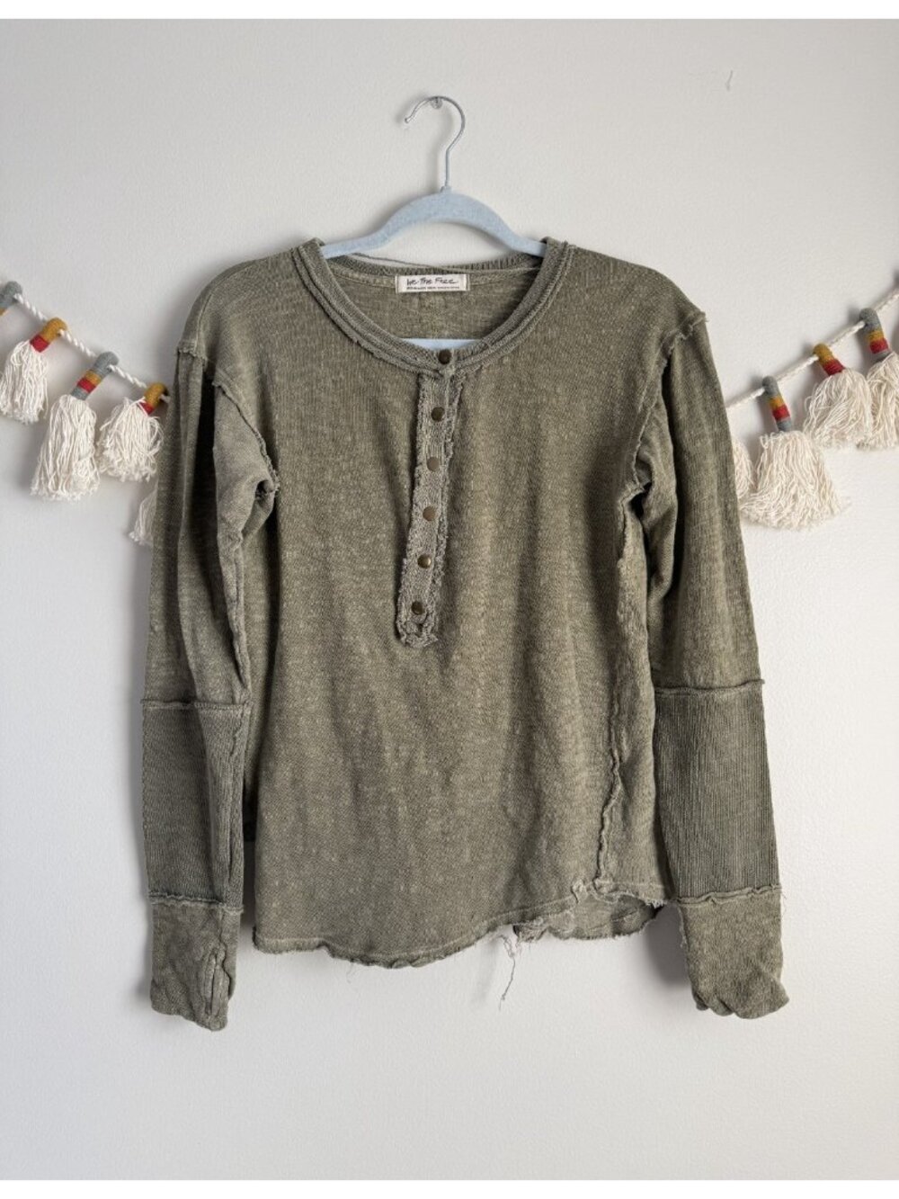 Free People Olive Green Henley Thermal Top